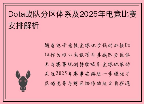 Dota战队分区体系及2025年电竞比赛安排解析